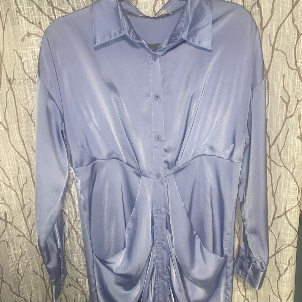 Silk blue button down fancy dress